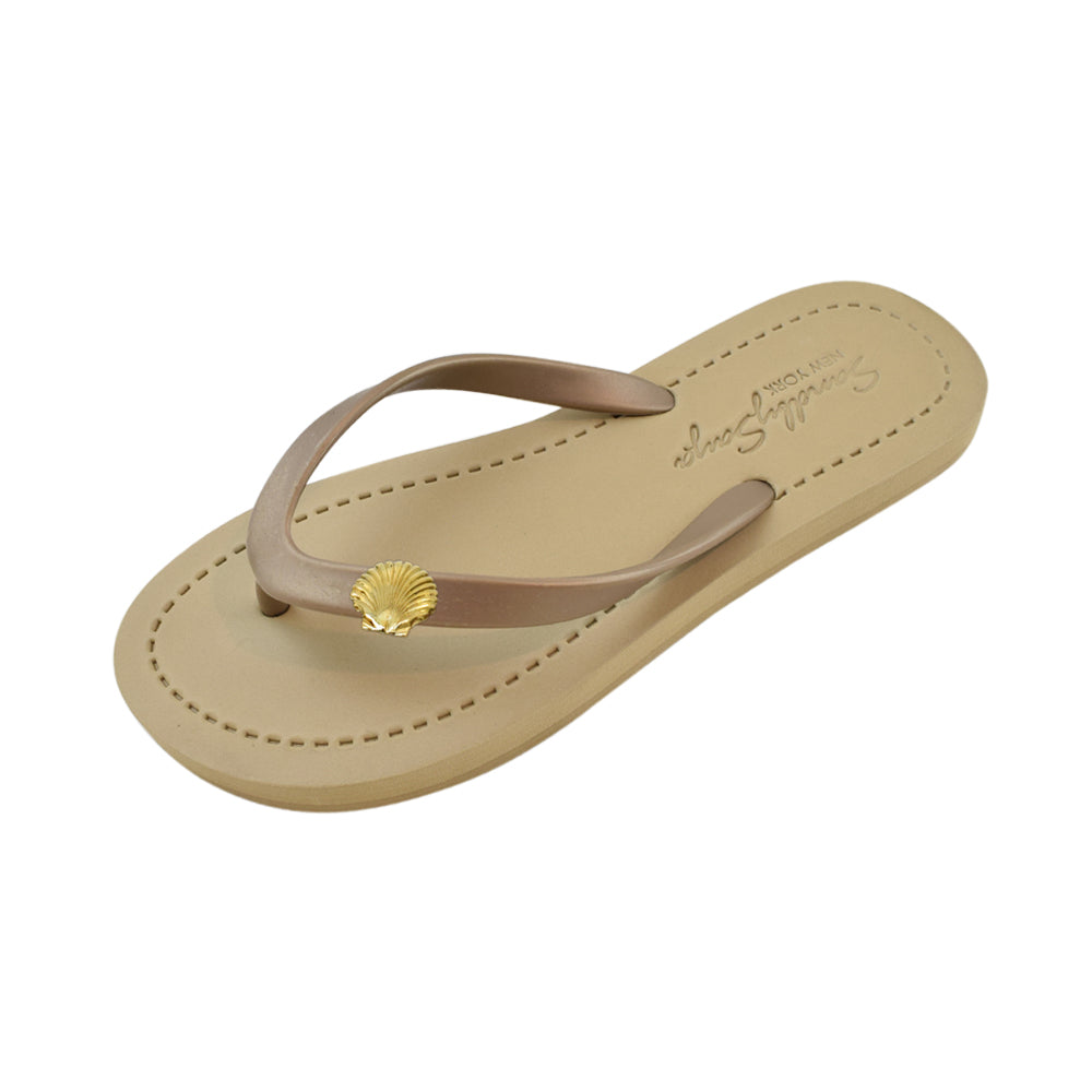 Gold Shell - Studs Flat Flip Flops Sandal