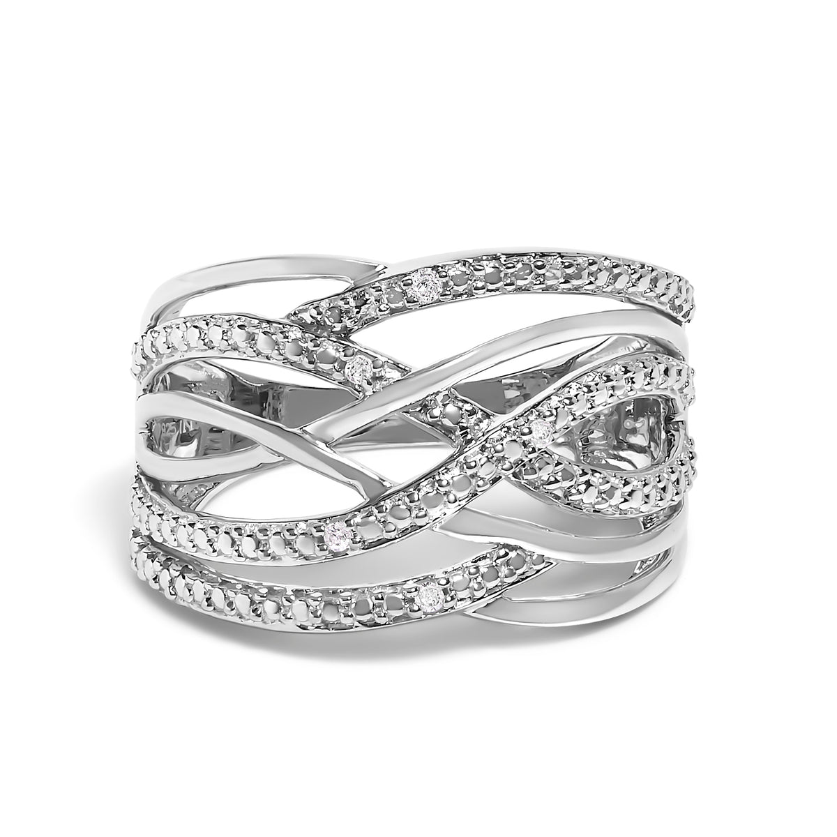14K Rose Gold Plated .925 Sterling Silver Diamond Accent Crossover Ring (I-J Color, I2-I3 Clarity) - Ring Size 7