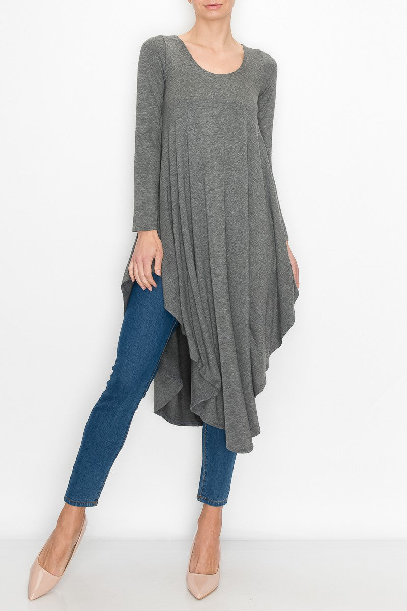 Asymmetric Long Sleeve Dress - Grey