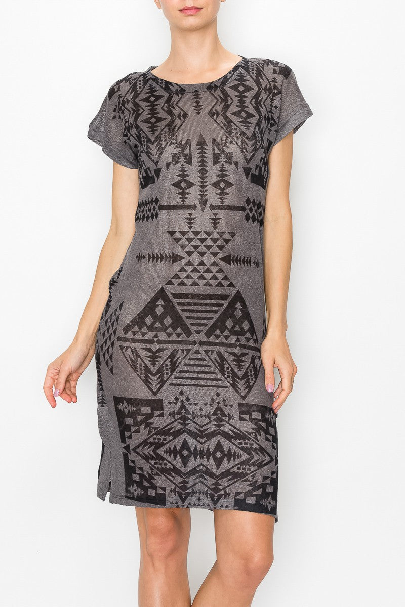 short aztec dress Aztec Print and Embroidered Short Dress Ivory