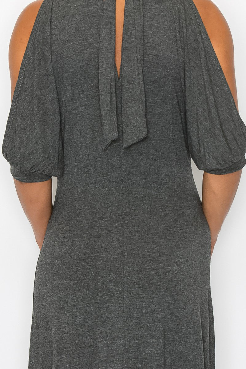 Open Shoulder Back Dress - Grey