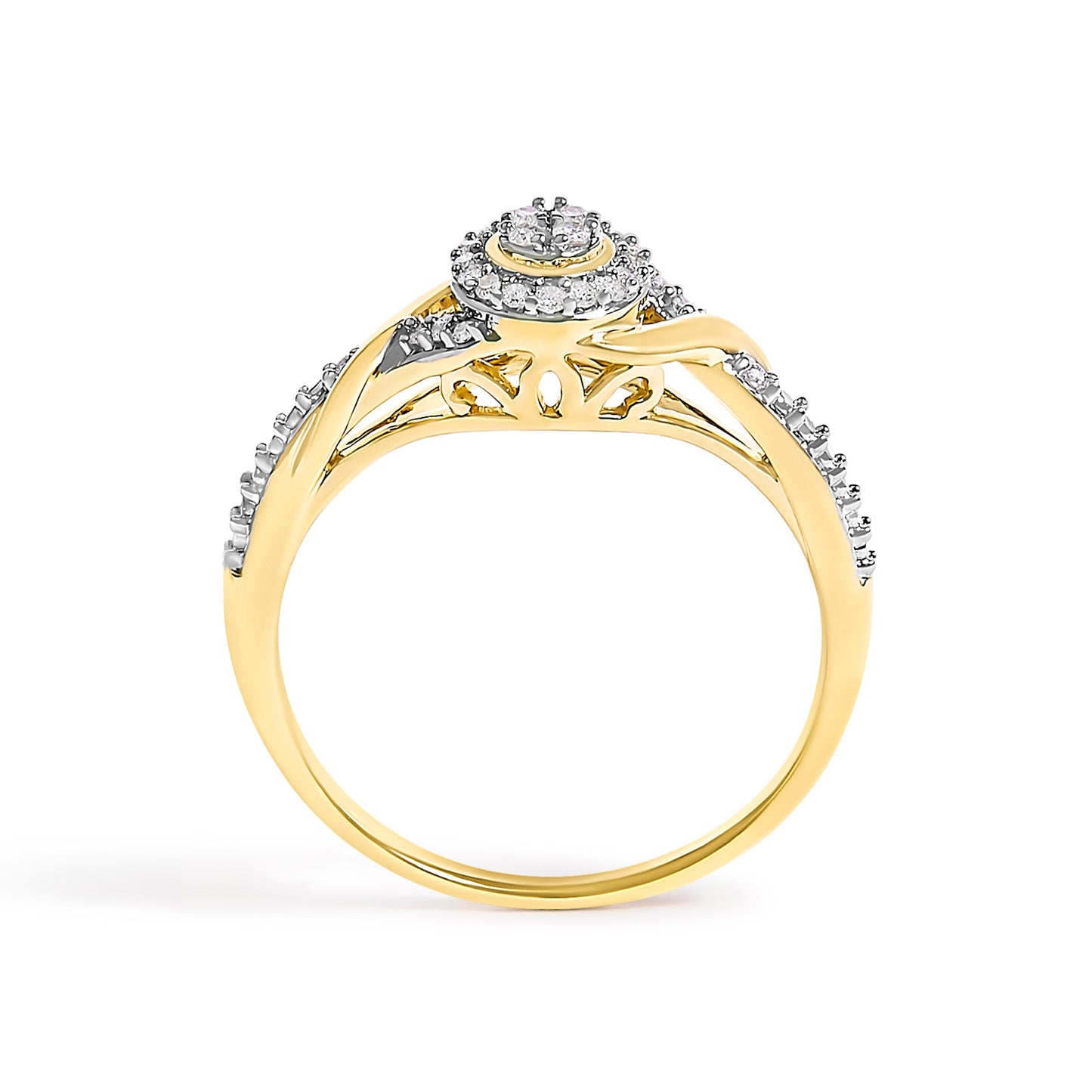 10K Yellow Gold 1/10 Cttw Diamond Swirl and Halo Promise Ring (I-J Color, I3 Clarity) - Size 7