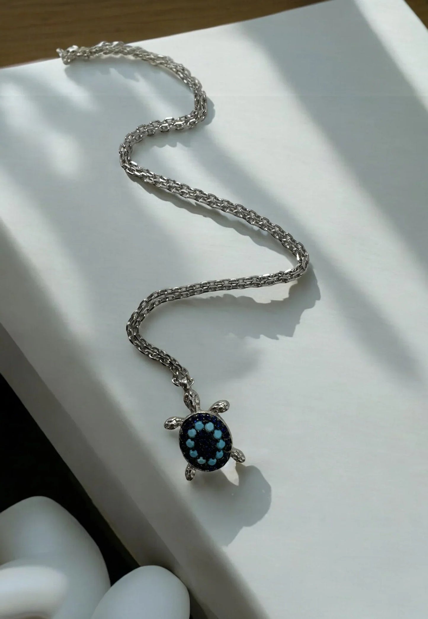 Turtle Turquoise Blue Pendant Necklace Silver