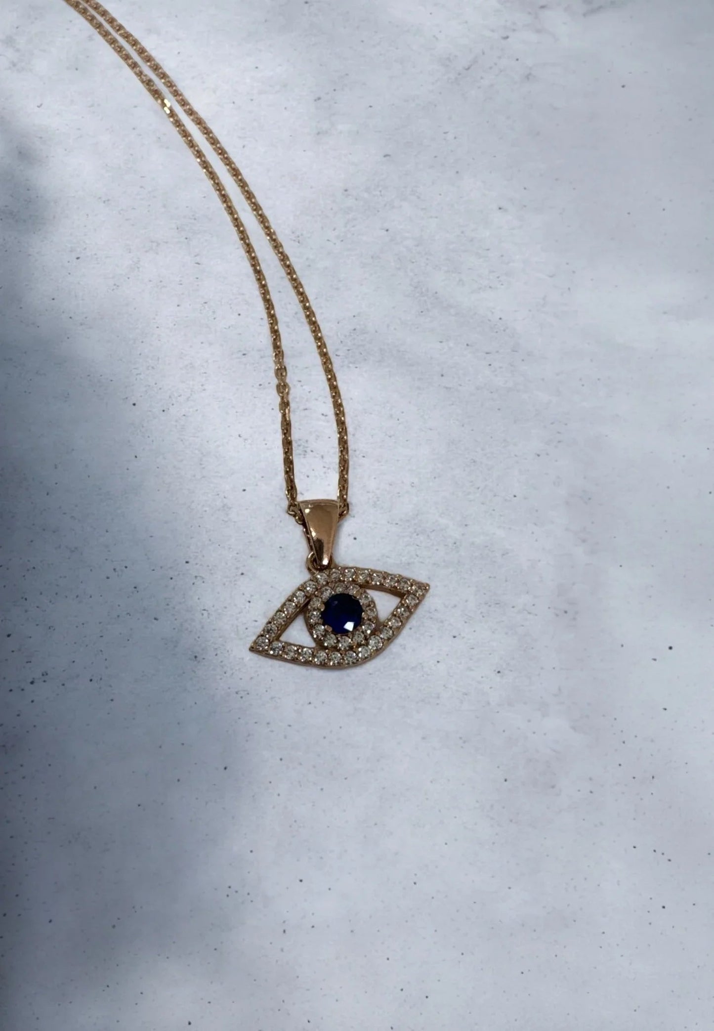 Evil Eye Elliptical Necklace Blue Rosegold