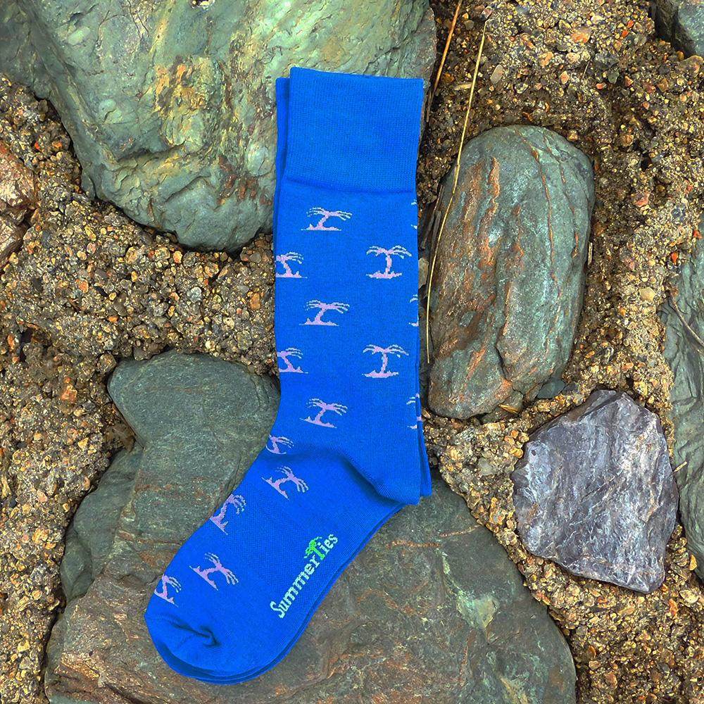 Palm Tree Socks - Men's Mid Calf - Blue