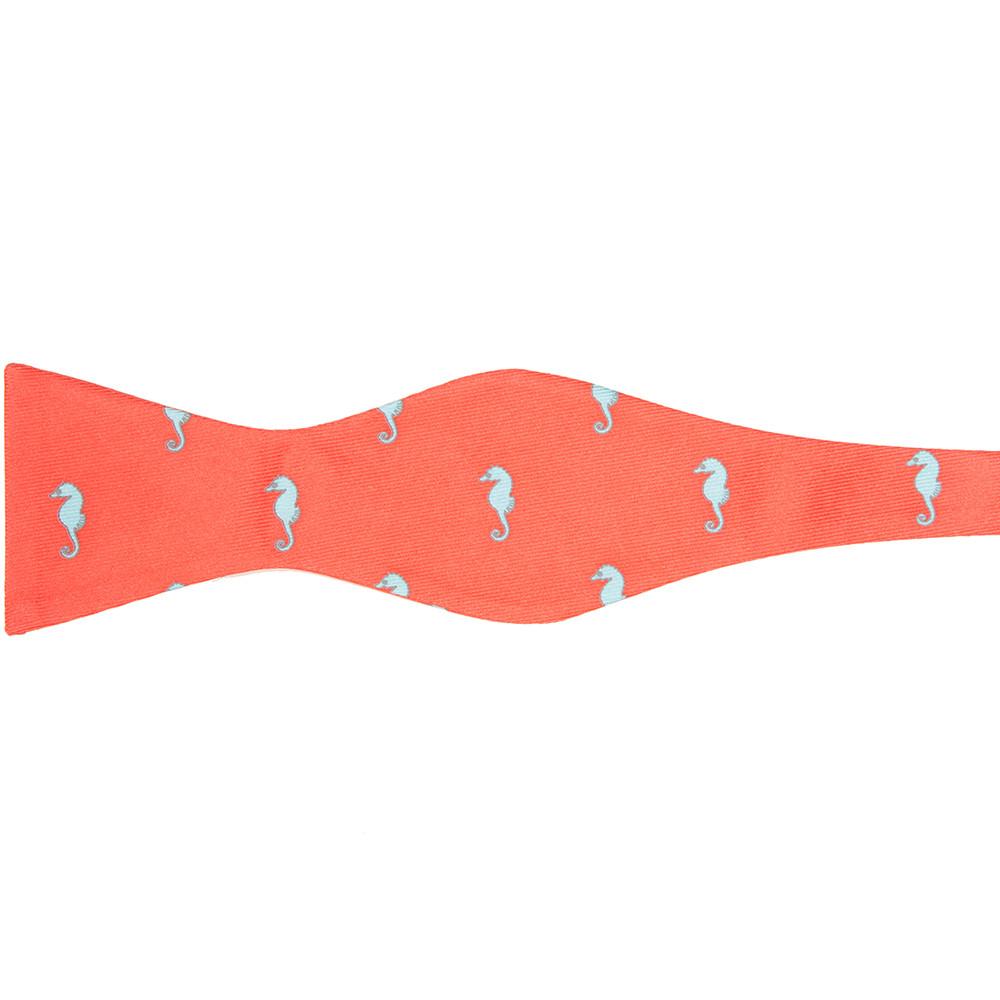 Pajarita de caballito de mar - Rosa coral, seda estampada