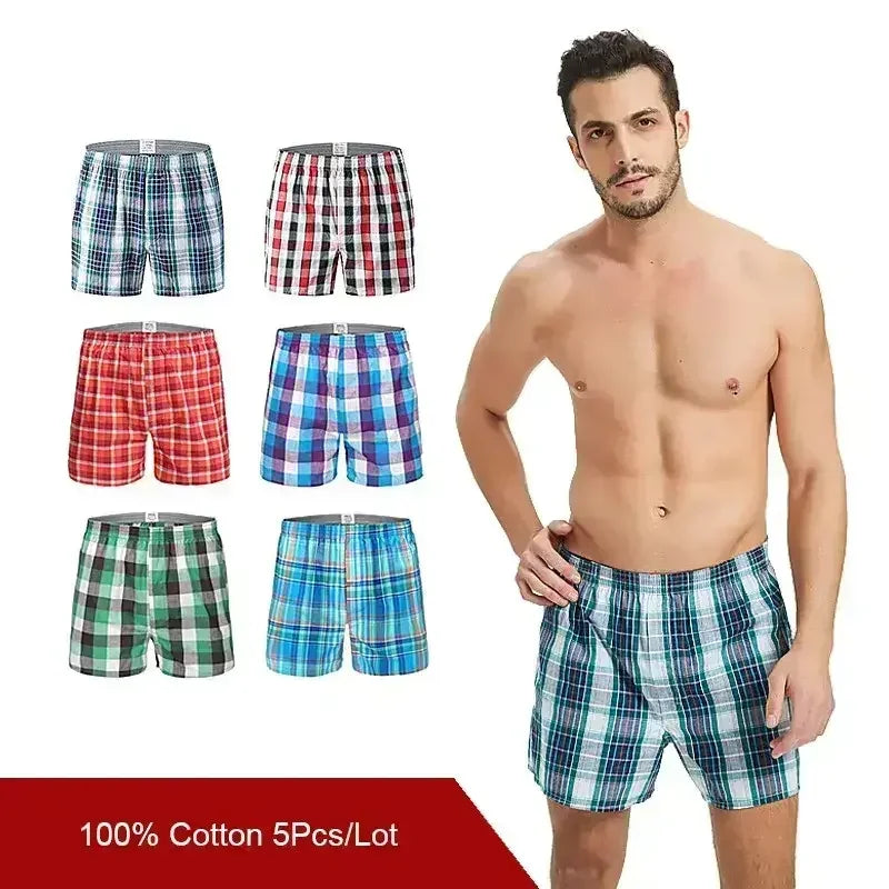 5pcs Plaid Cotton Boxer Shorts