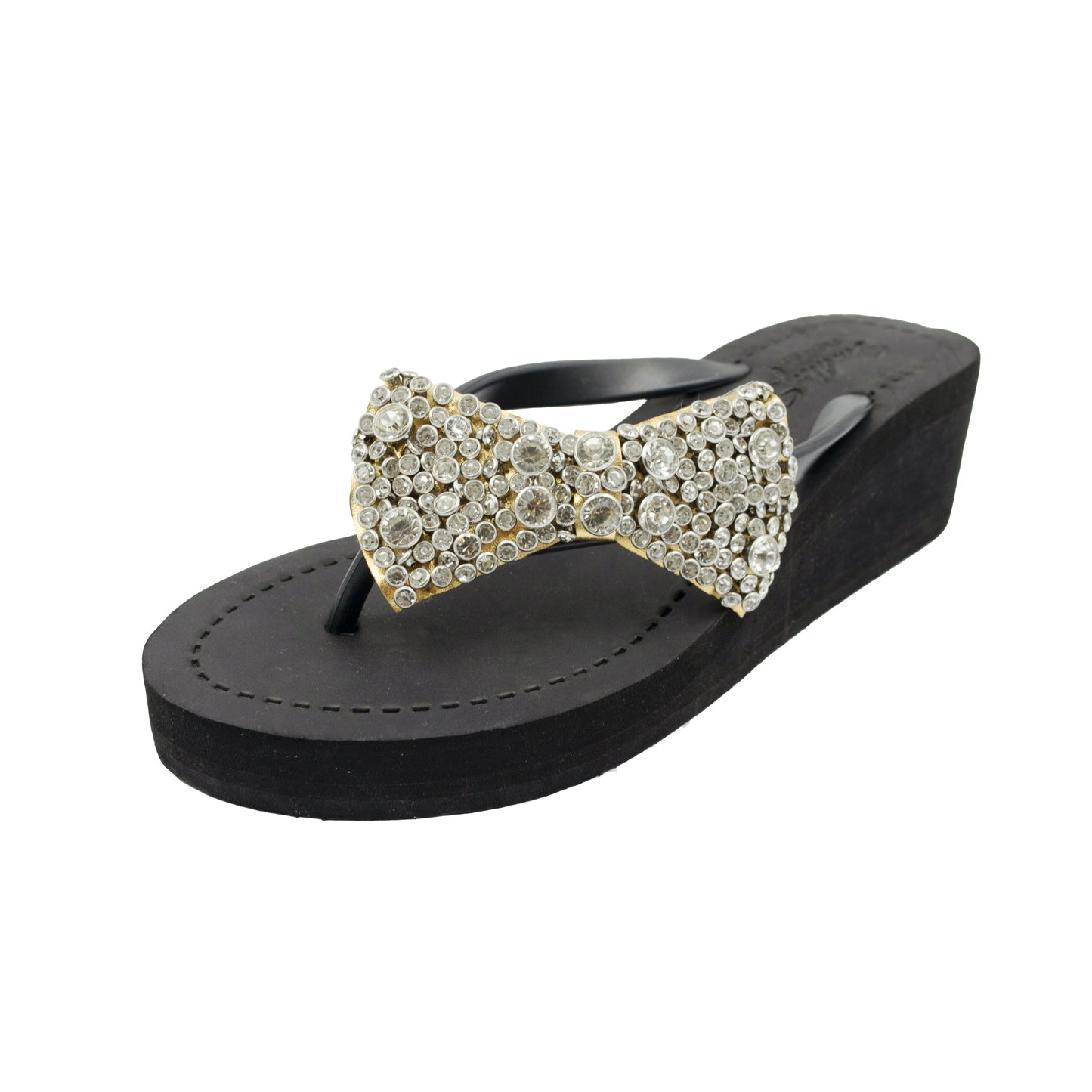 Madison - Rhinestone Bow Mid Wedge Flip Flops
