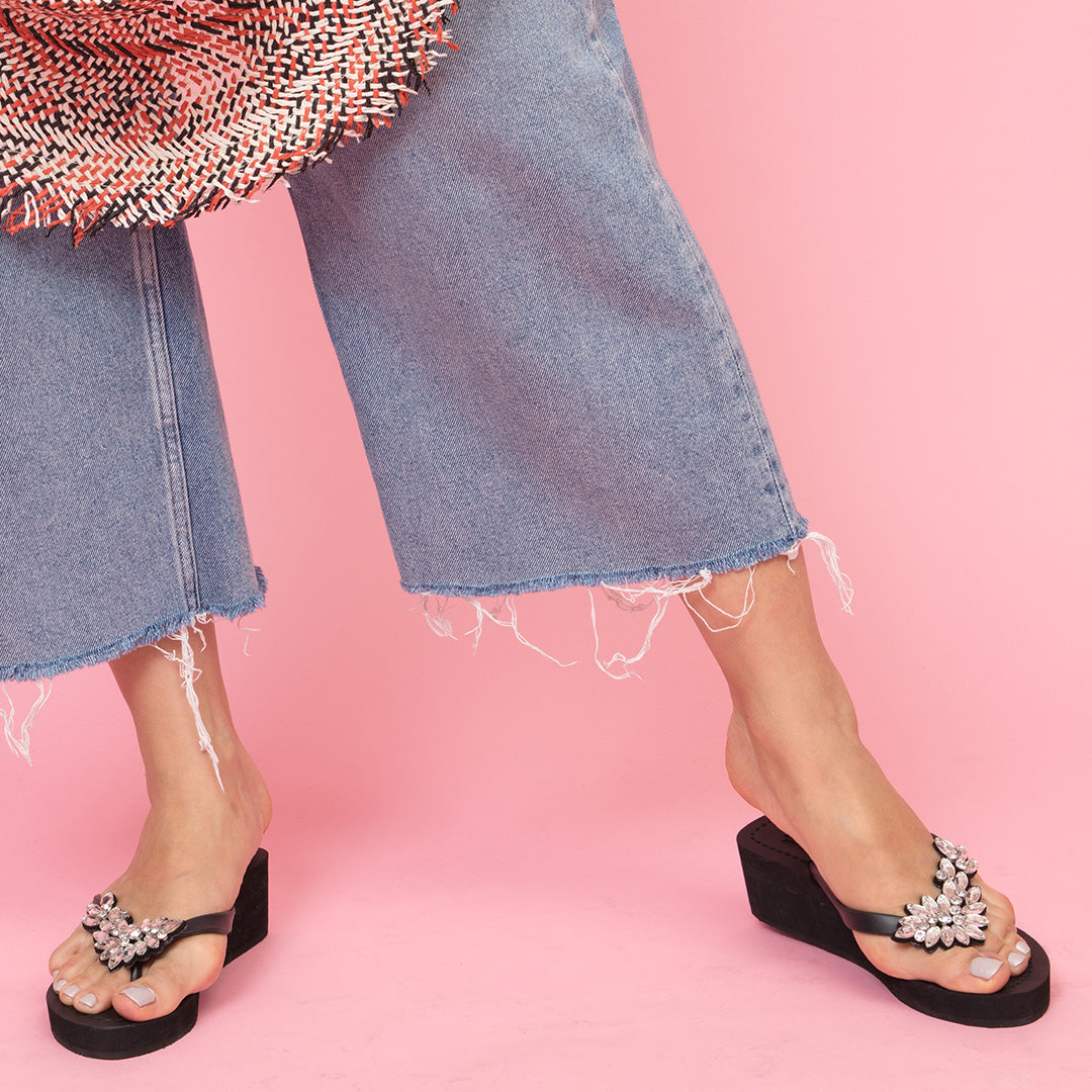 Manhattan Crystal - Rhinestone Mid Wedge Flip Flops