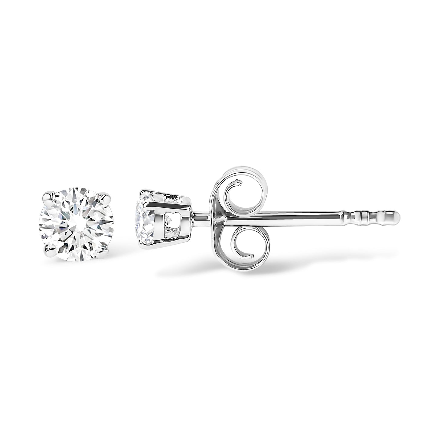 14K White Gold 1.0 Cttw 4-Prong Set Brilliant Round-Cut Solitaire Lab Grown Diamond Push Back Stud Earrings (E-F Color, VVS2-VS1 Clarity)
