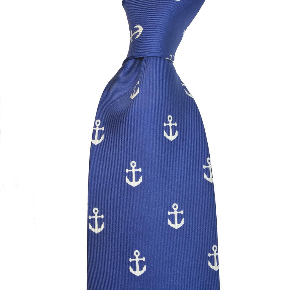 Corbata de ancla - Azul marino, seda estampada