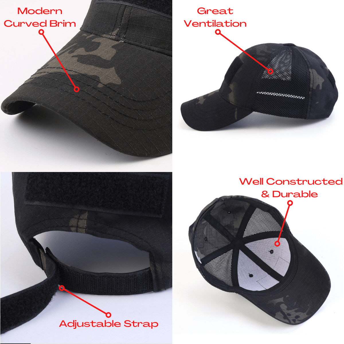 Gorra con parche de estilo táctico y correa ajustable