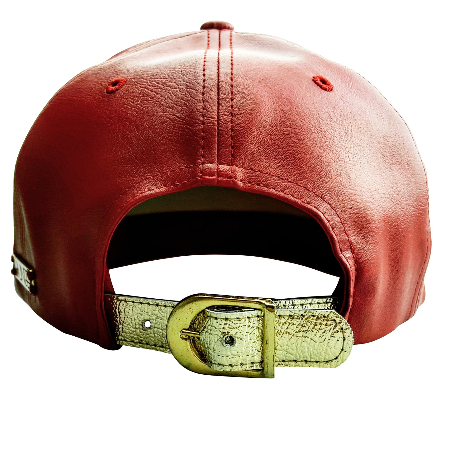 Gorra roja de piel sintética con cierre a presión