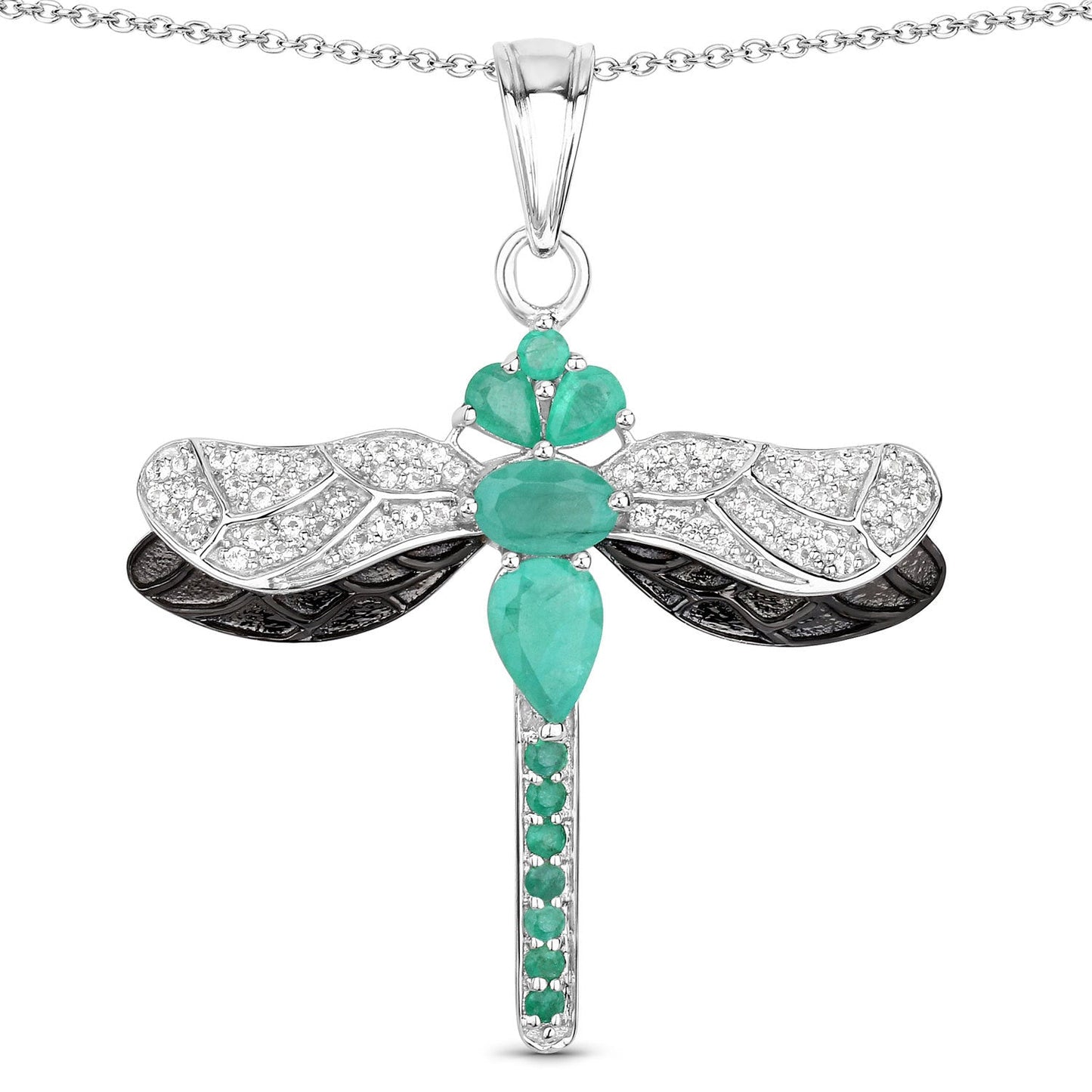 1.87 Carat Genuine Zambian Emerald and White Topaz .925 Sterling Silver Pendant