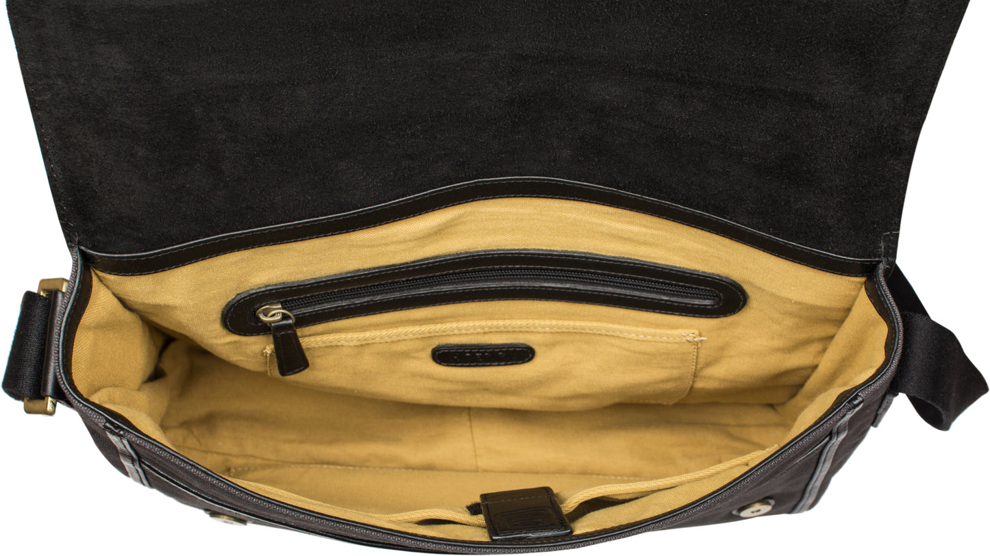 Bolso bandolera de lona y cuero para portátil Aiden