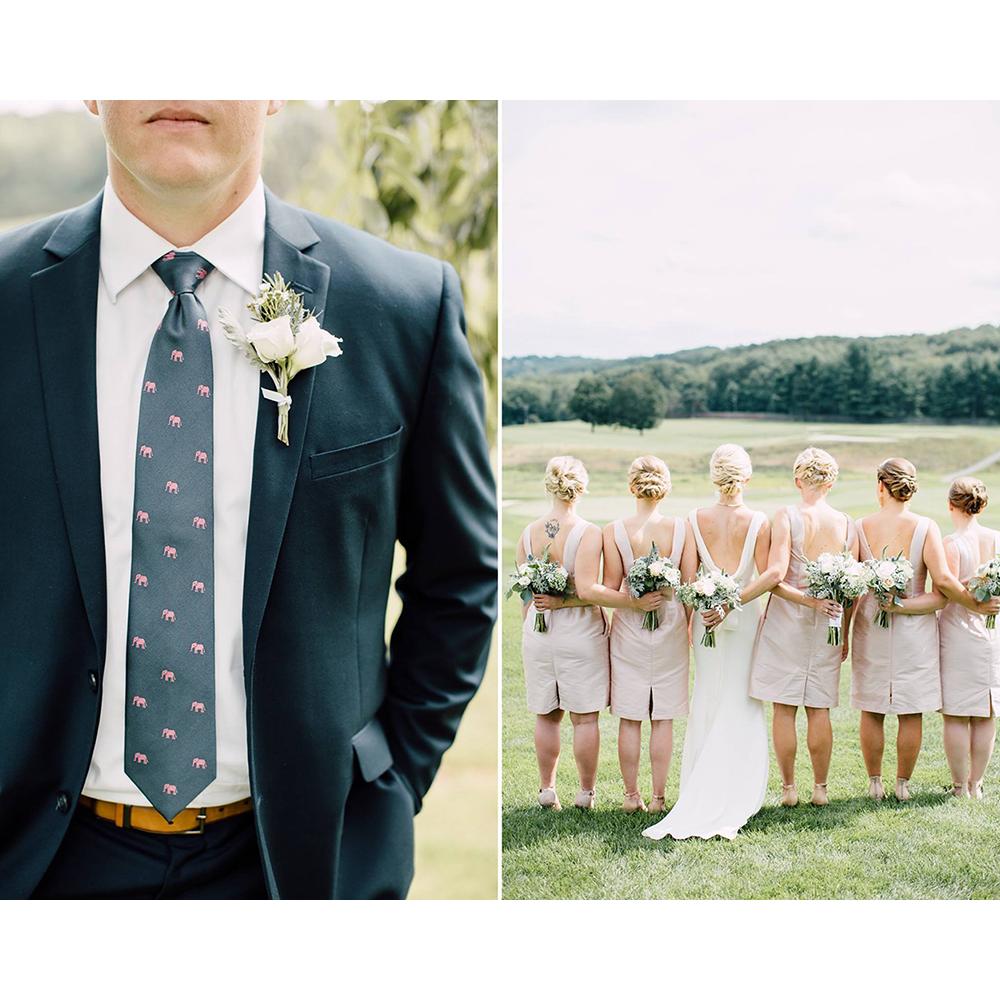 Corbata de elefante - Rosa sobre azul marino, seda tejida - Abierta