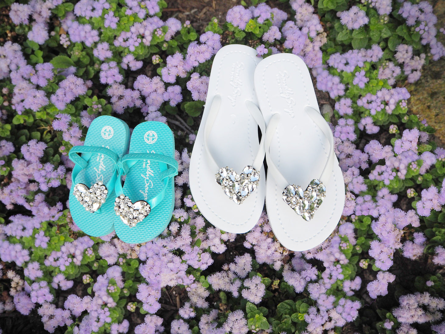 Crystal Heart - Rhinestone Flat Flip Flops Sandal