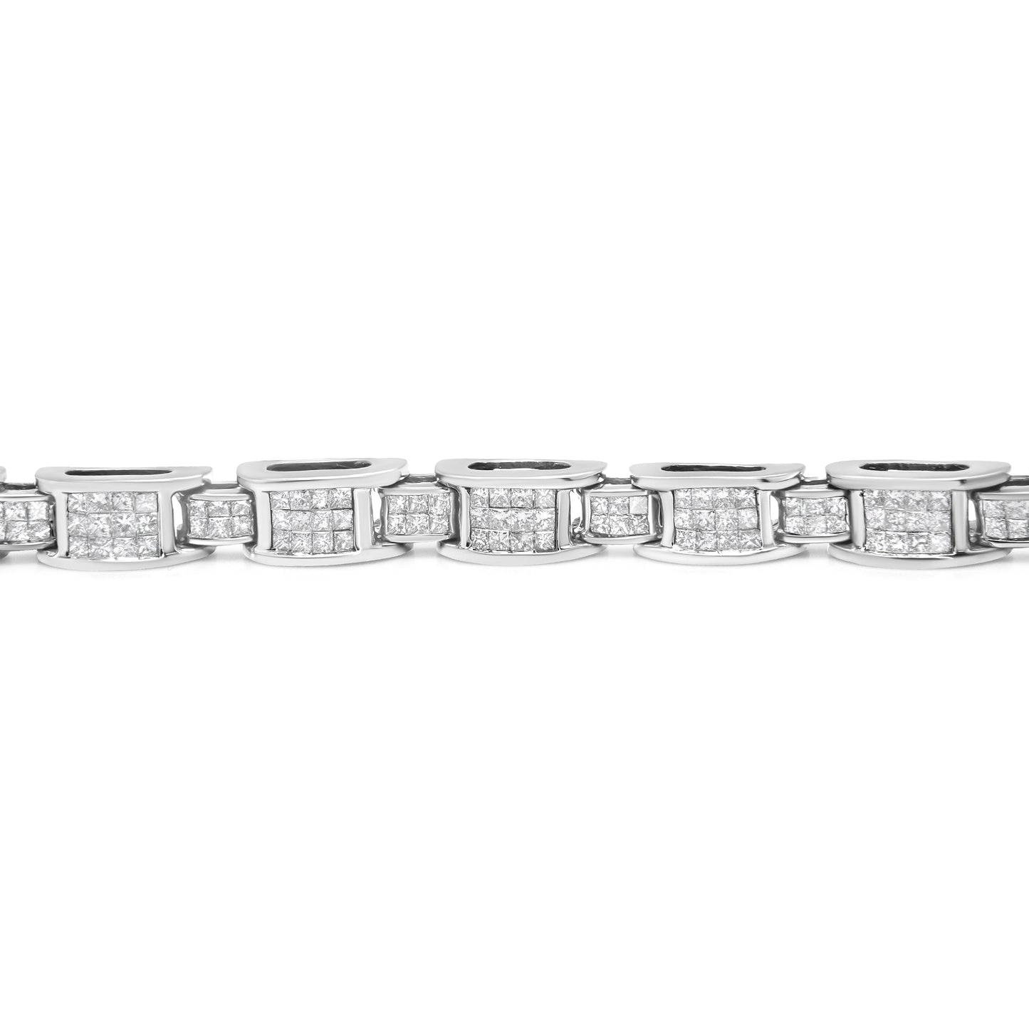 14K White Gold 5.0 Cttw Princess Cut Diamond Invisible Set Alternating Size D Shaped Links Tennis Bracelet (H-I Color, SI2-I1 Clarity) - 7â€