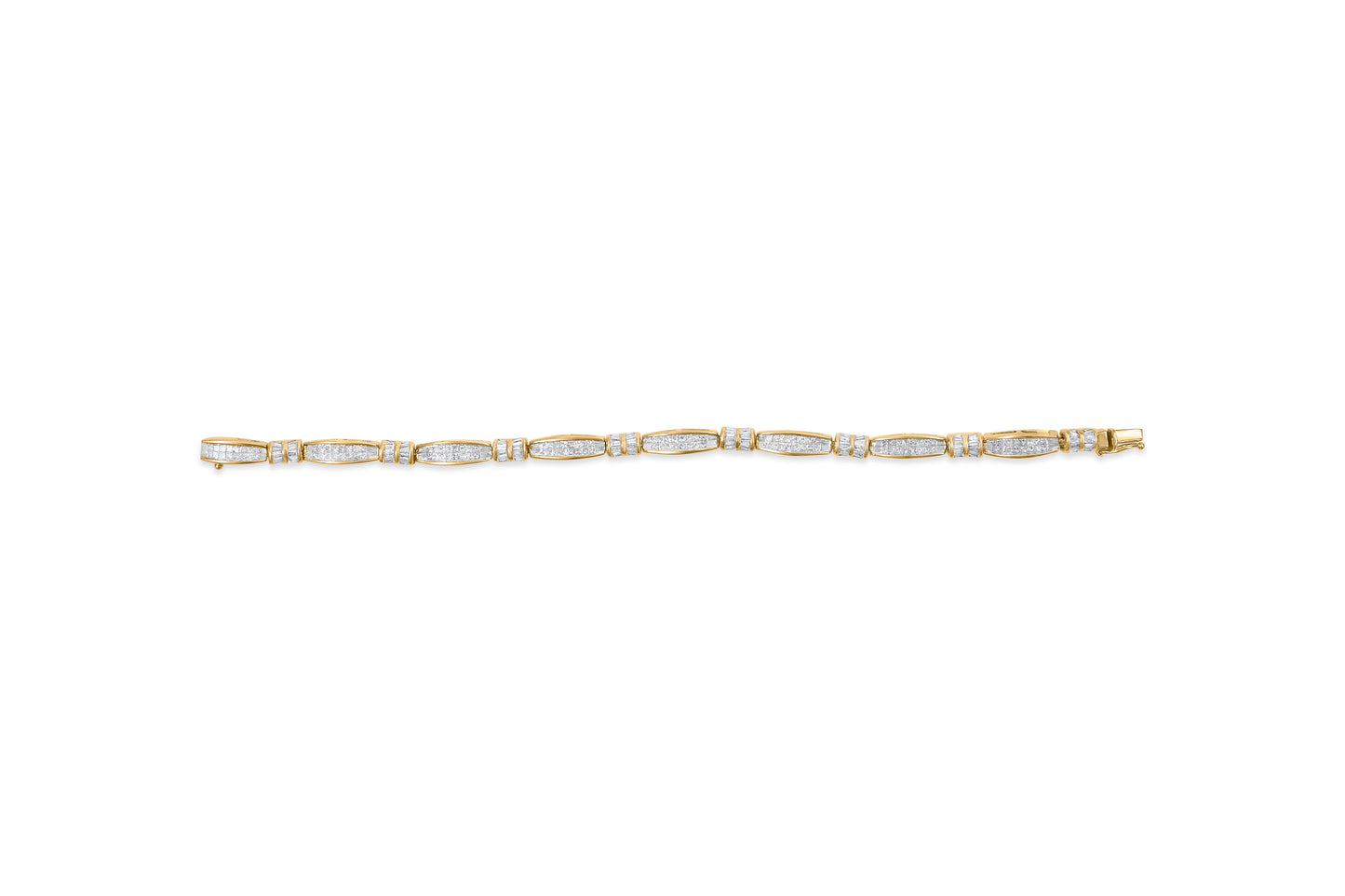 14K Yellow Gold Princess and Baguette Cut Diamond Beaded Bracelet (3.00 cttw, H-I Color, SI1-SI2 Clarity)
