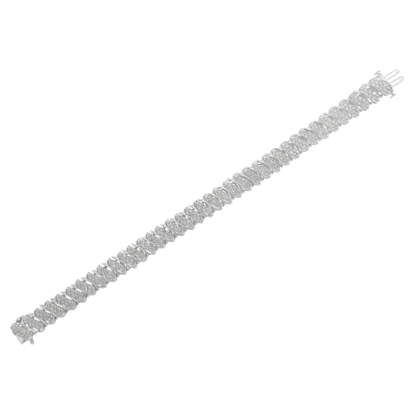.925 Sterling Silver 3.0 Cttw Diamond Multi Row Cluster Slanted Wave Link 7-¼†Tennis Bracelet (I-J Color, I2-I3 Clarity)