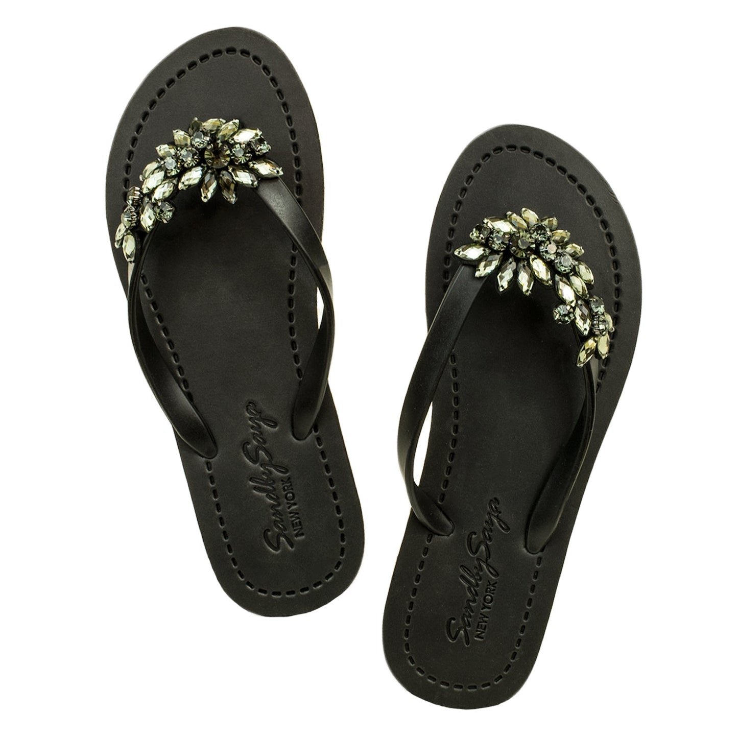 Manhattan Black - Rhinestone Flip Flops Flat Sandal