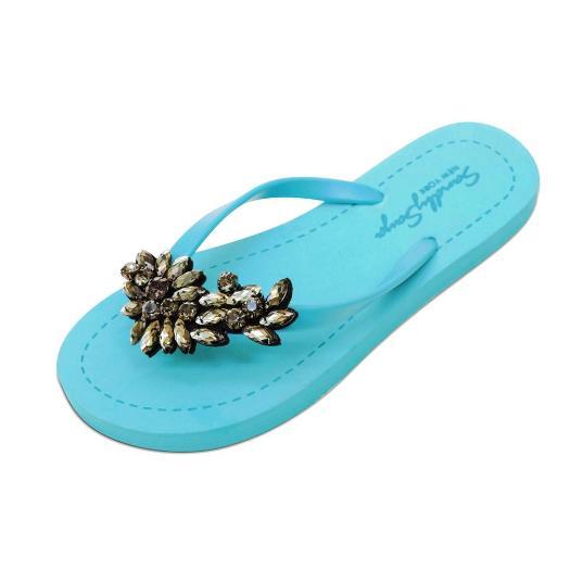 Manhattan Black - Rhinestone Flip Flops Flat Sandal