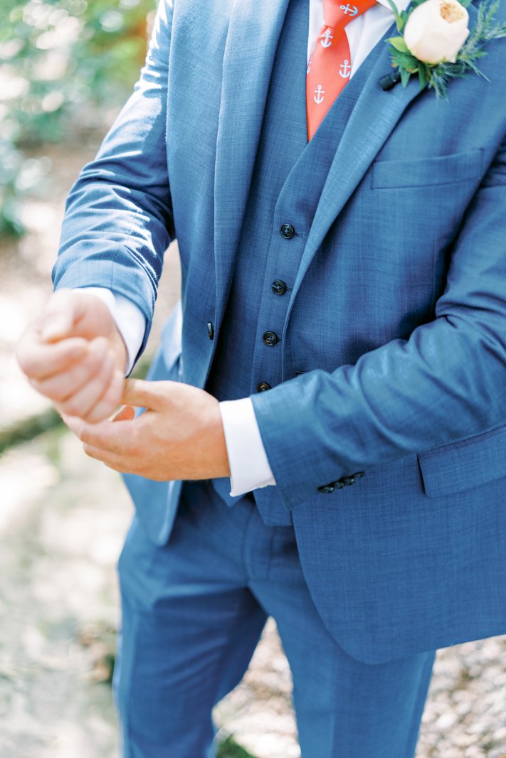 Corbata de ancla - Azul claro sobre coral, seda estampada