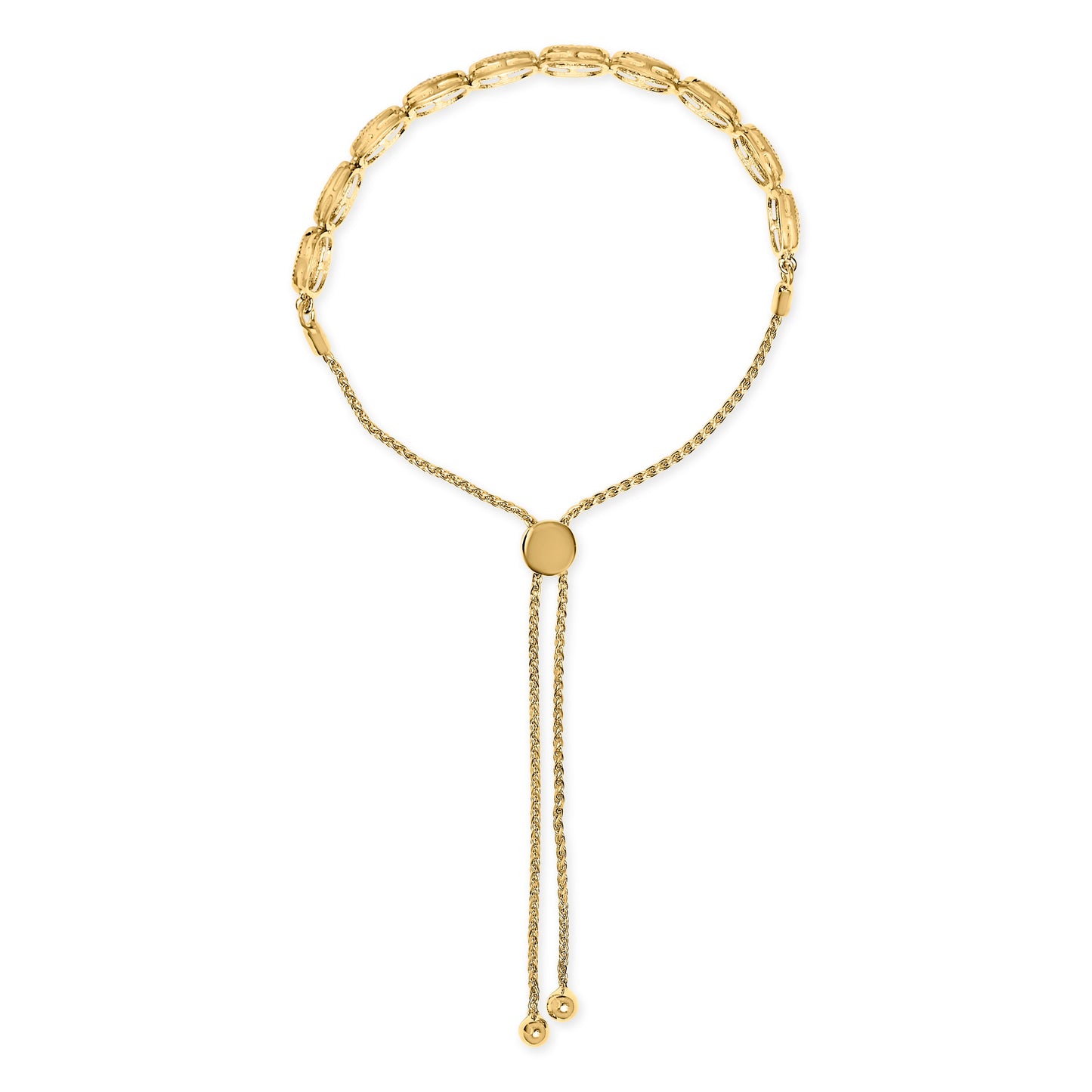 14k Yellow Gold Plated .925 Sterling 5/8 Cttw Diamond Composite Cushion Frame 4â€-10†Adjustable Bolo Bracelet (G-H Color, I1-I2 Clarity)