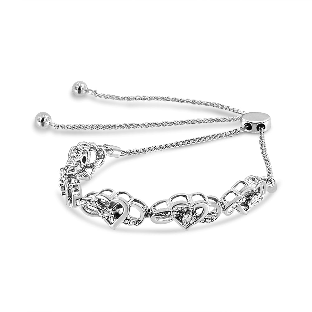 .925 Sterling Silver Miracle Set Diamond Accented Infinity Hearts 6â€-9†Adjustable Bolo Bracelet (H-I Color, I2-I3 Clarity)