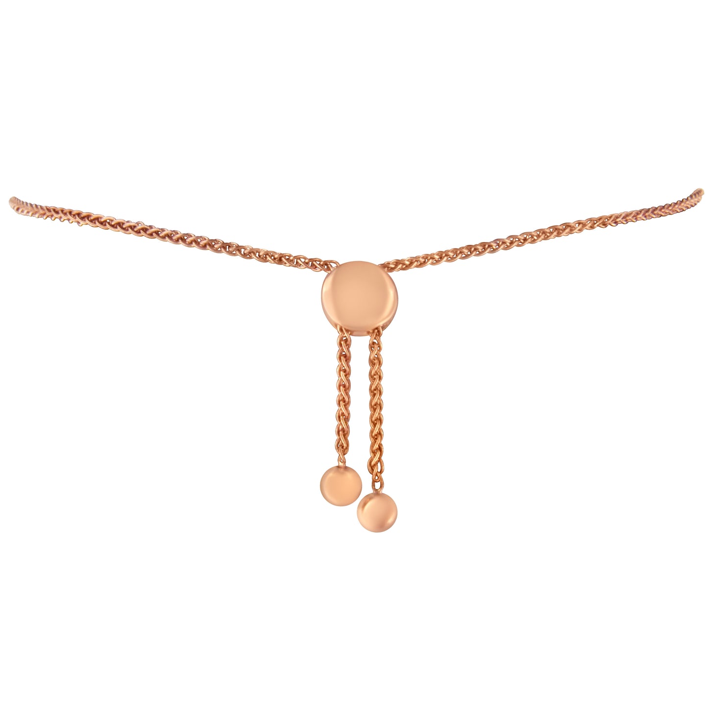 14K Rose Gold Plated .925 Sterling Silver Diamond Accent Circle and Heart Link Adjustable 6â€-10†Bolo Bracelet