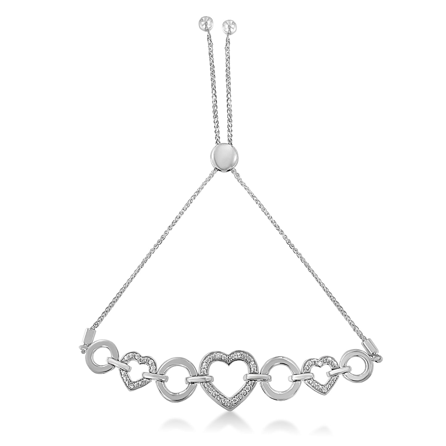 .925 Sterling Silver Diamond Accent Interlinking Triple Heart 4â€-10†Adjustable Bolo Tennis Bracelet (H-I Color, I2-I3 Clarity)
