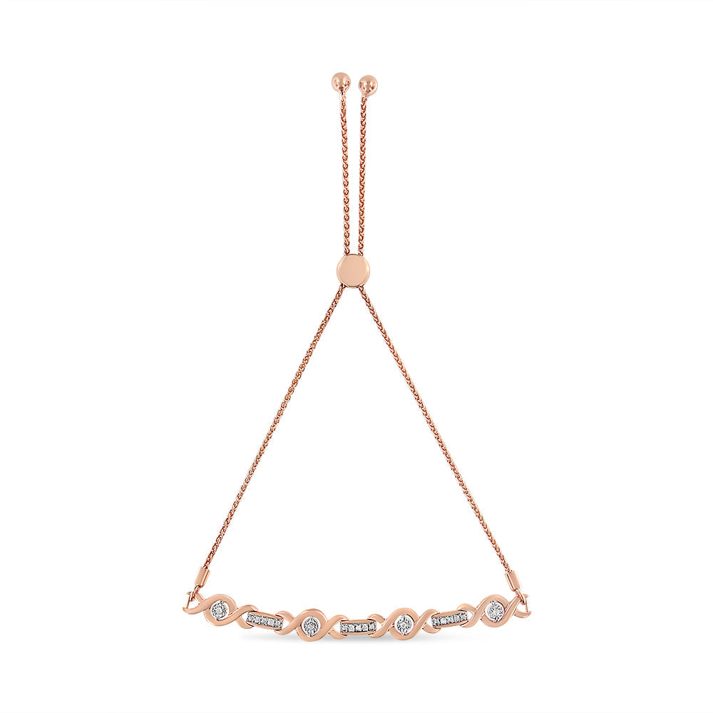 14K Yellow Gold Plated .925 Sterling Silver Channel Set Diamond Accent Twist 4â€-10†Adjustable Bolo Bracelet (I-J Color, I3 Clarity)