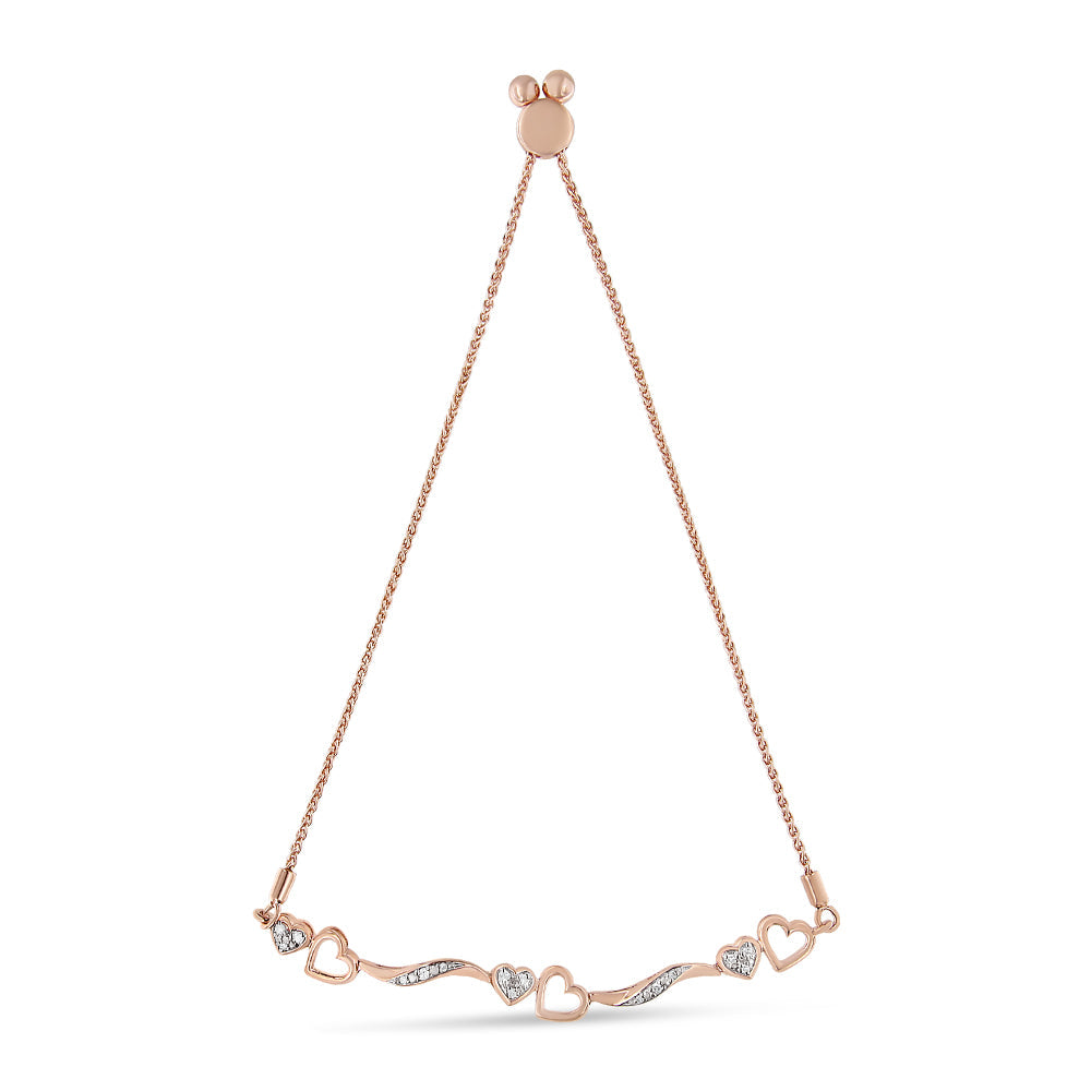 14K Rose Gold Plated .925 Sterling Silver 1/10 Cttw Diamond Wave and Hearts 4â€-10†Adjustable Bolo Bracelet (I-J Color, I3 Clarity)