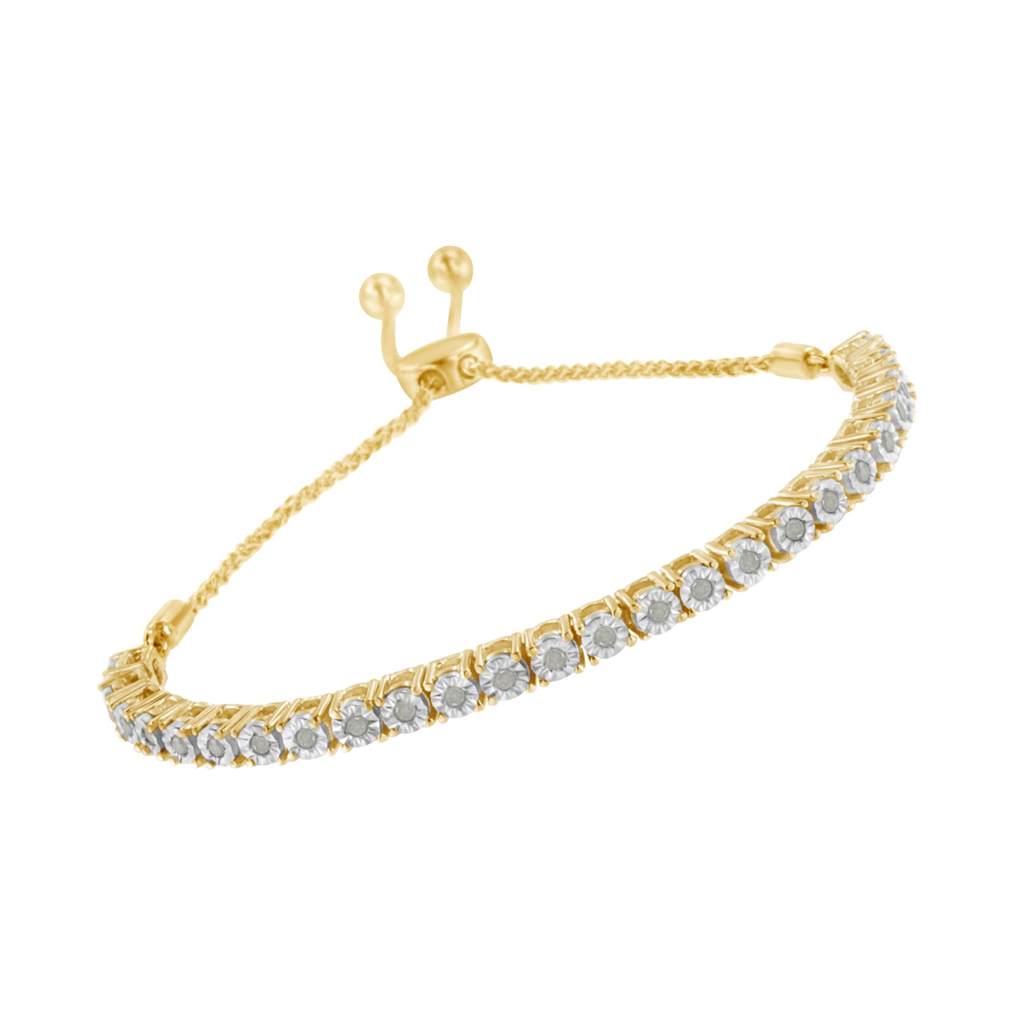 10K Yellow Gold over .925 Sterling Silver 1/4 Cttw Miracle-Set Diamond 4â€-10†Adjustable Bolo Tennis Bracelet (I-J Color, I3 Clarity)