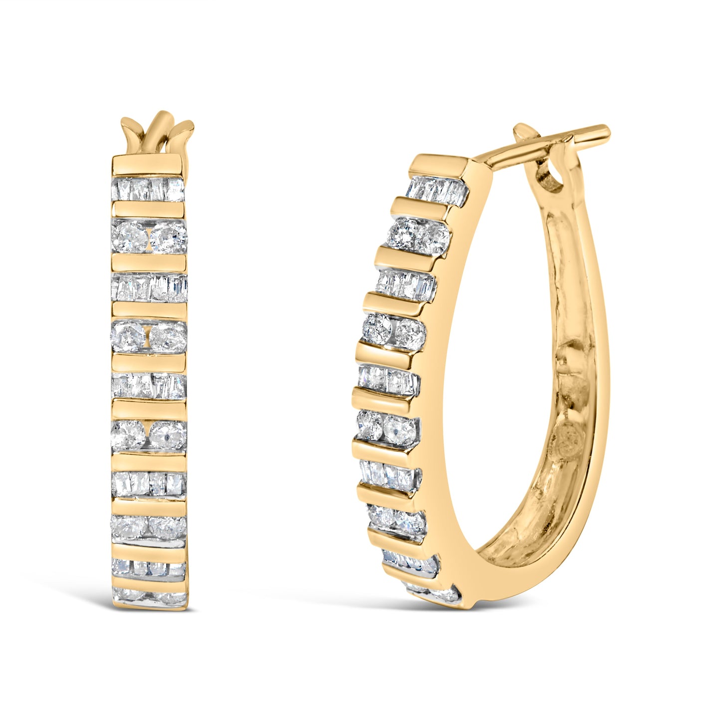 10K White Gold 1.0 Cttw Alternating Diamond "U" Hoop Earrings (I-J Color, I2-I3 Clarity)