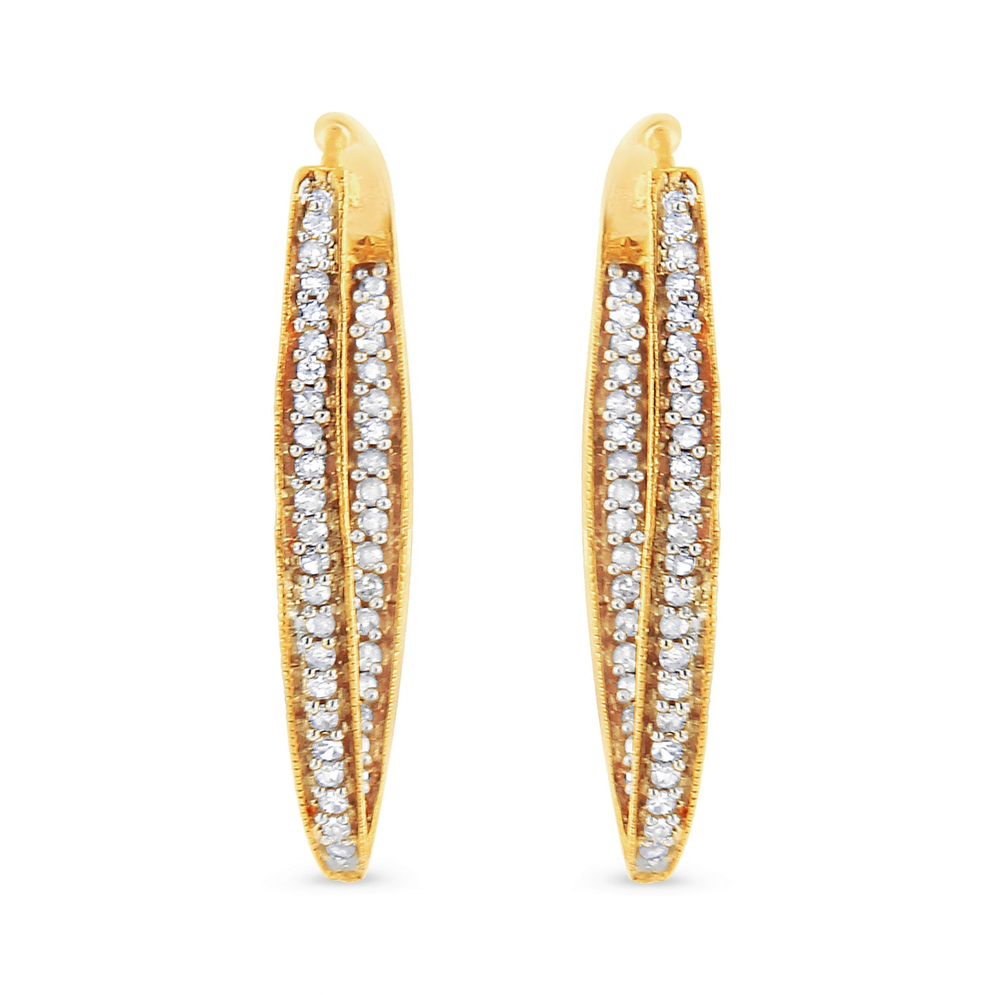 10K Yellow Gold 1/2 Cttw Round-Cut Diamond Modern Hoop Earrings (I-J Color, I2-I3 Clarity)