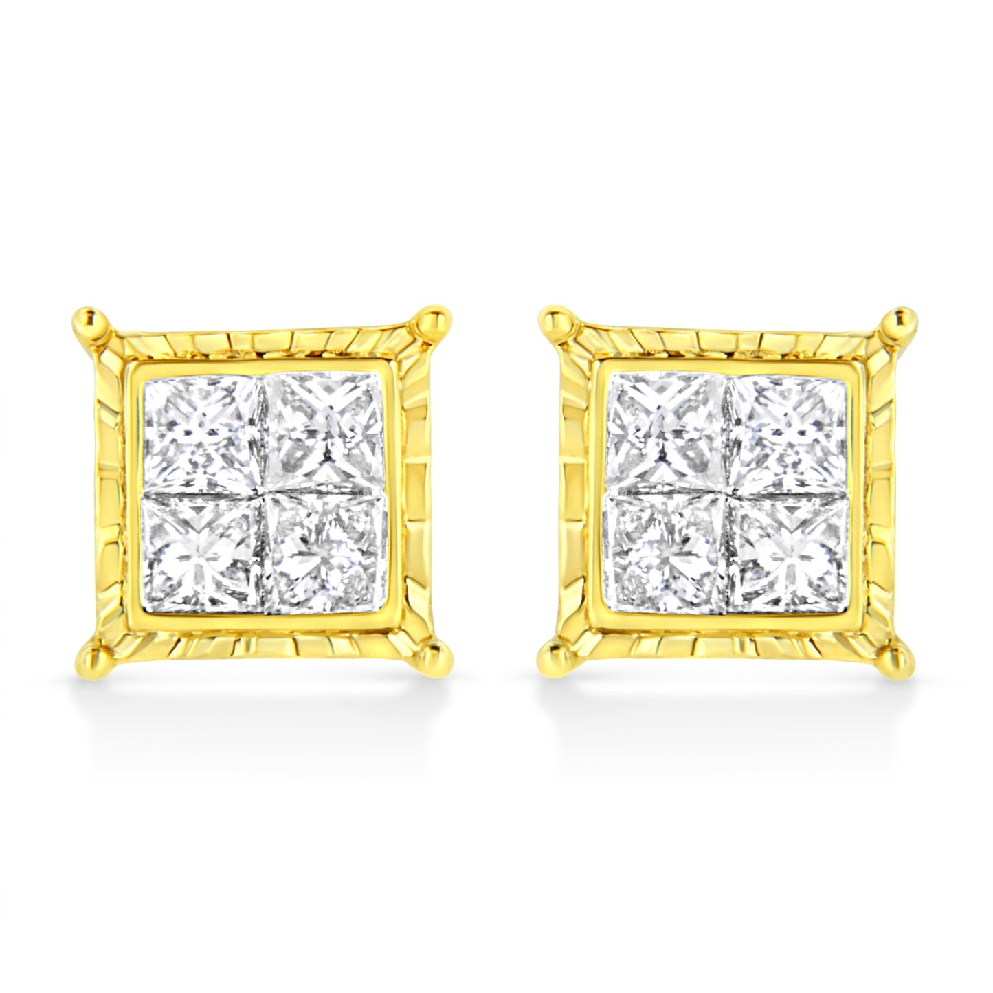 14K Yellow Gold 1 Cttw Princess Cut Diamond Square Stud Earrings