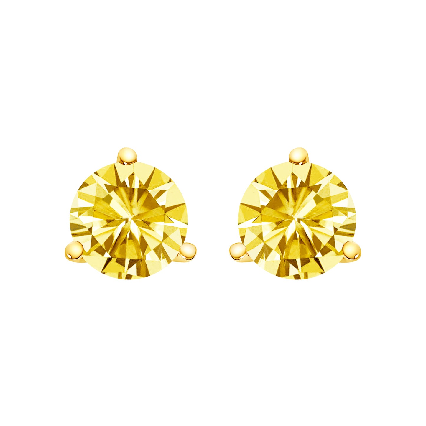 14K White Gold 3-Prong Martini Set 1.0 Cttw Yellow Lab Grown Diamond Solitaire Stud Earrings