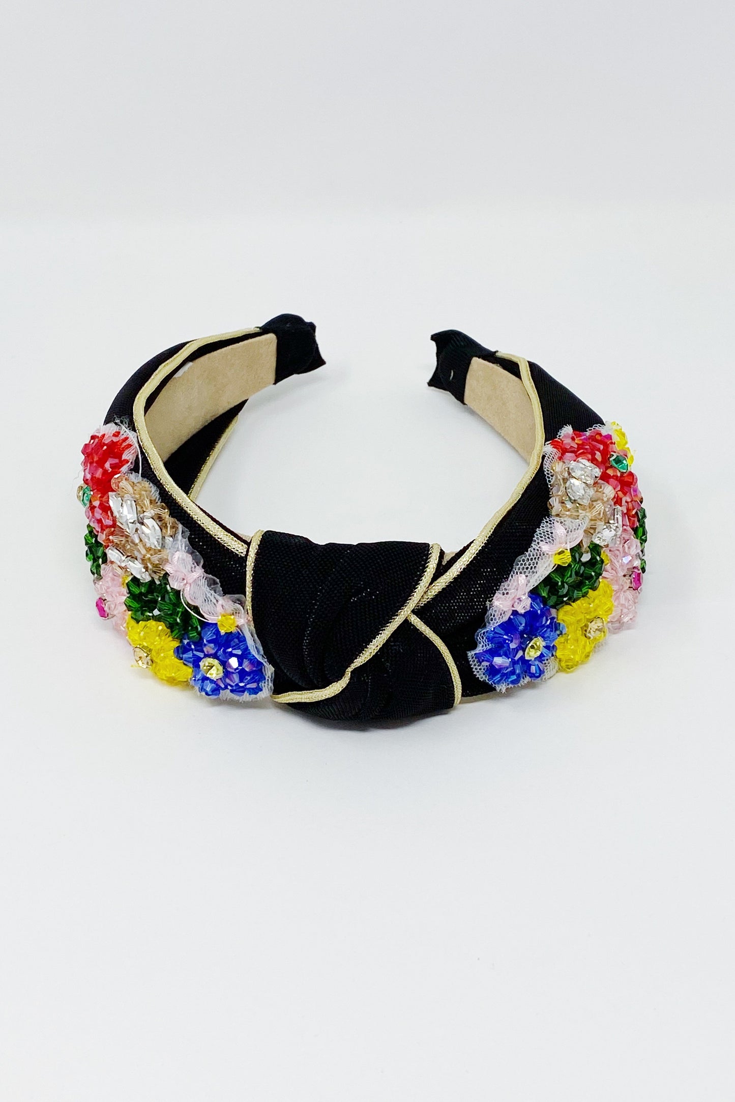 Diadema de lujo con cuentas y flores