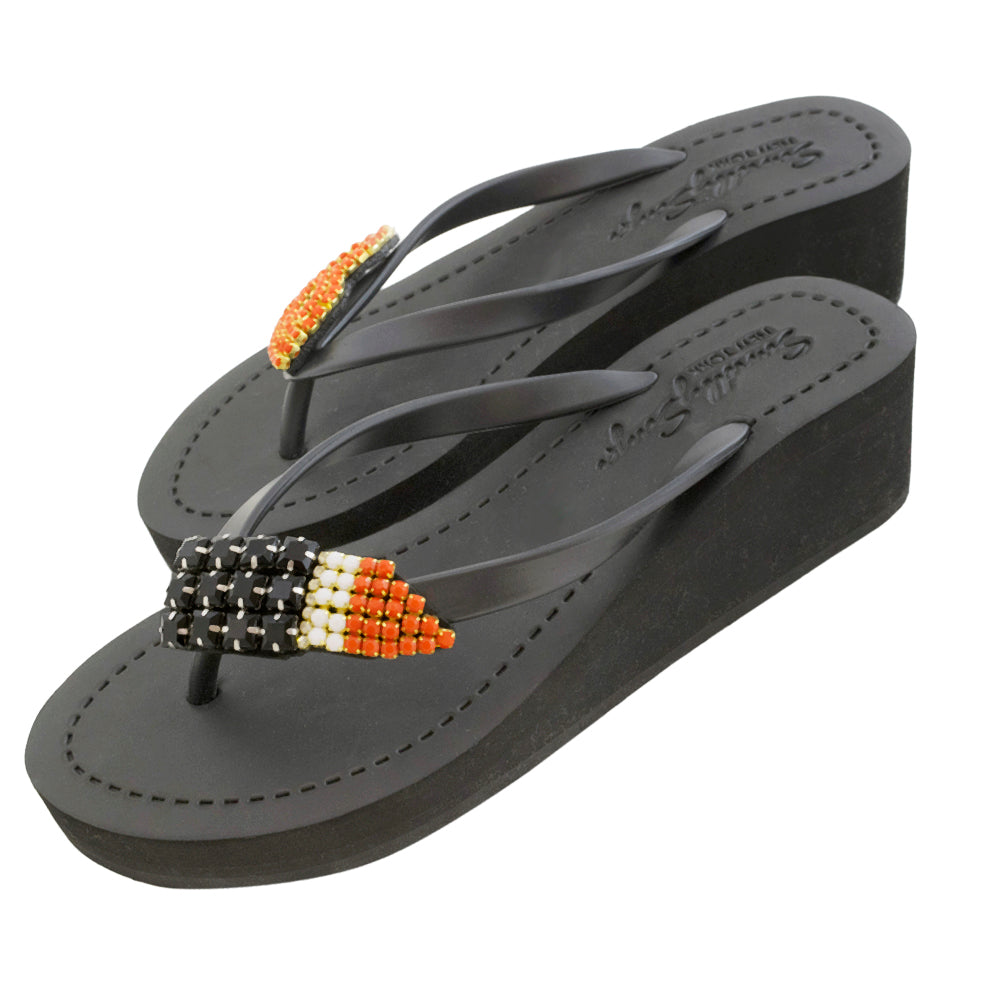 Lipstick - Rhinestone Mid Wedge Flip Flops
