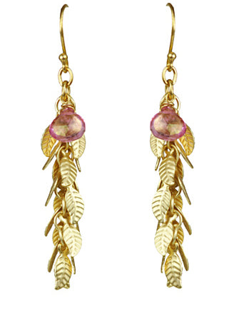 Pink Sapphire With Leaf Cascade Earrings
