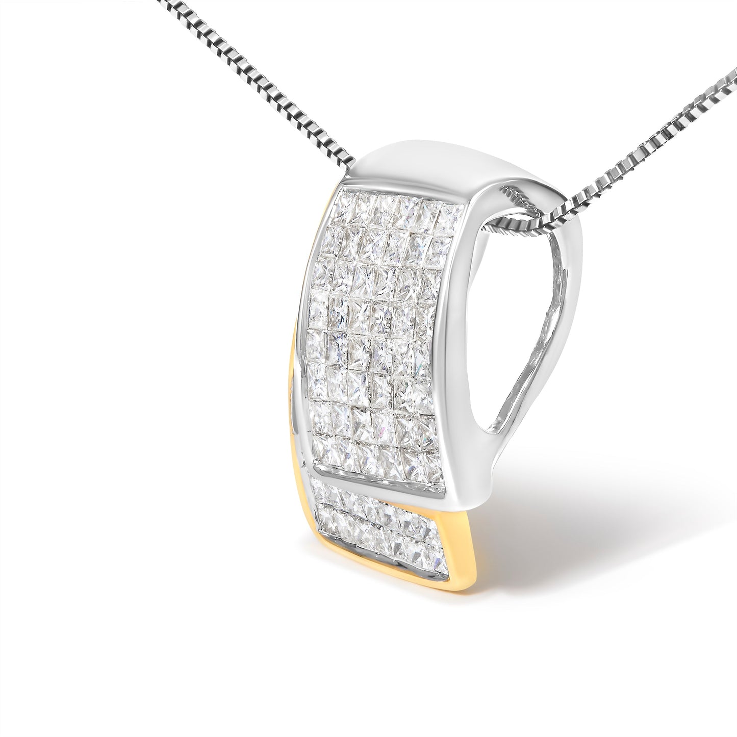 14K White and Yellow Gold 2.0 Cttw Princess Cut Diamond Two Tone Foldover Box Pendant 18†Box Chain Necklace (H-I Color, SI1-SI2 Clarity)