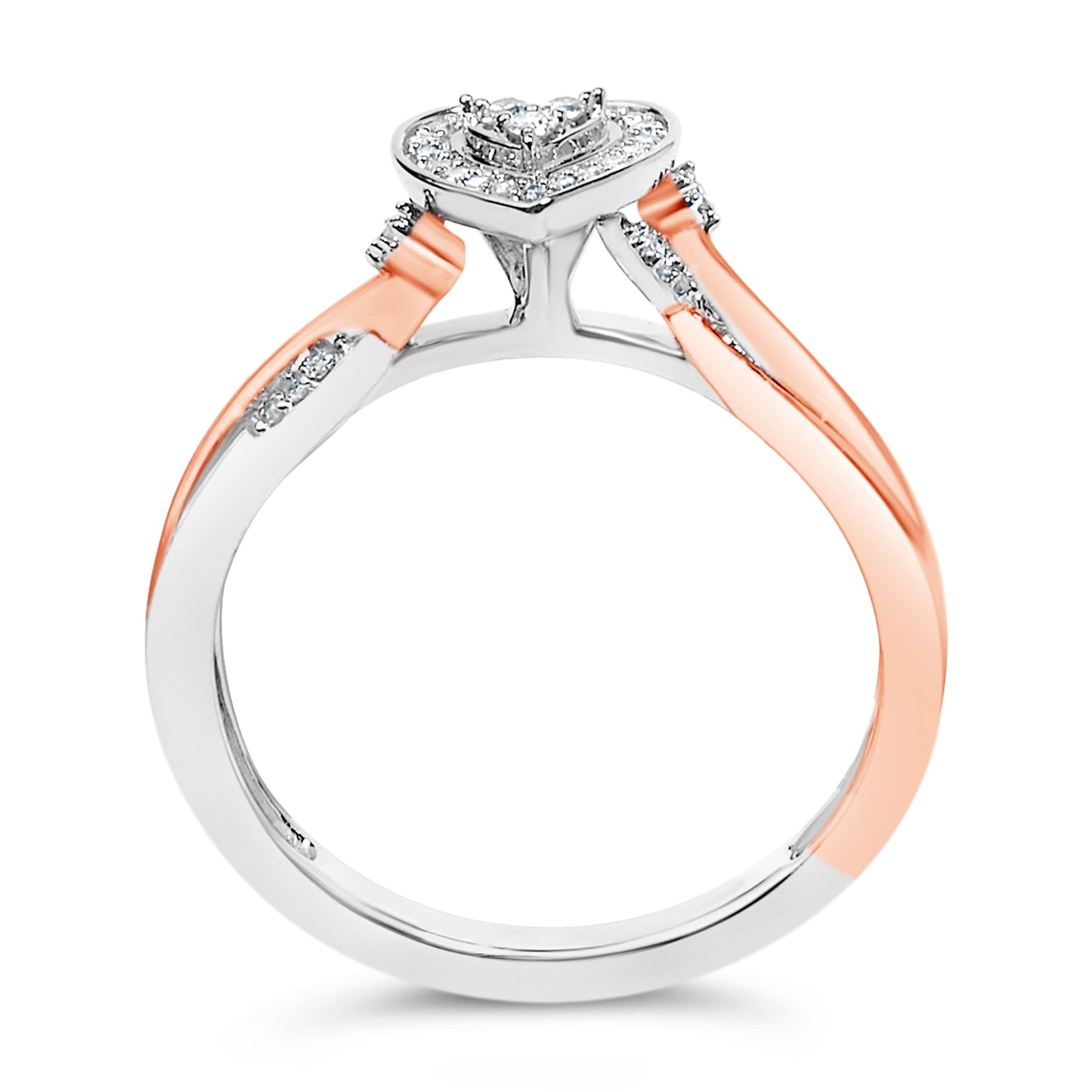 14K Rose Gold Plated Sterling Silver 1/10 Cttw Diamond Heart Motif Ring