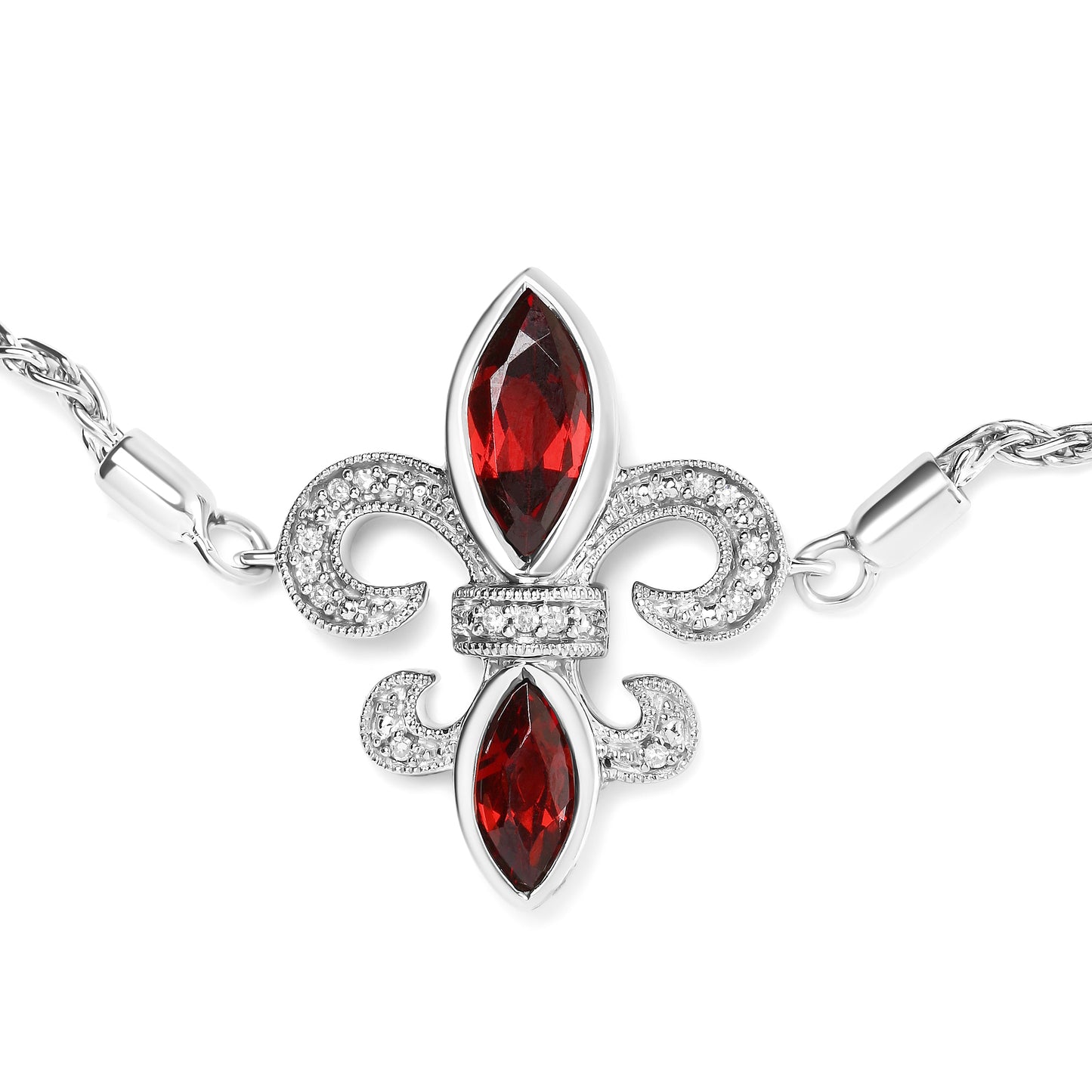 .925 Sterling Silver Marquise Garnet and Diamond Accent Lariat 4â€-10†Fleur De Lis Adjustable Bolo Bracelet (H-I Color, SI1-SI2 Clarity)