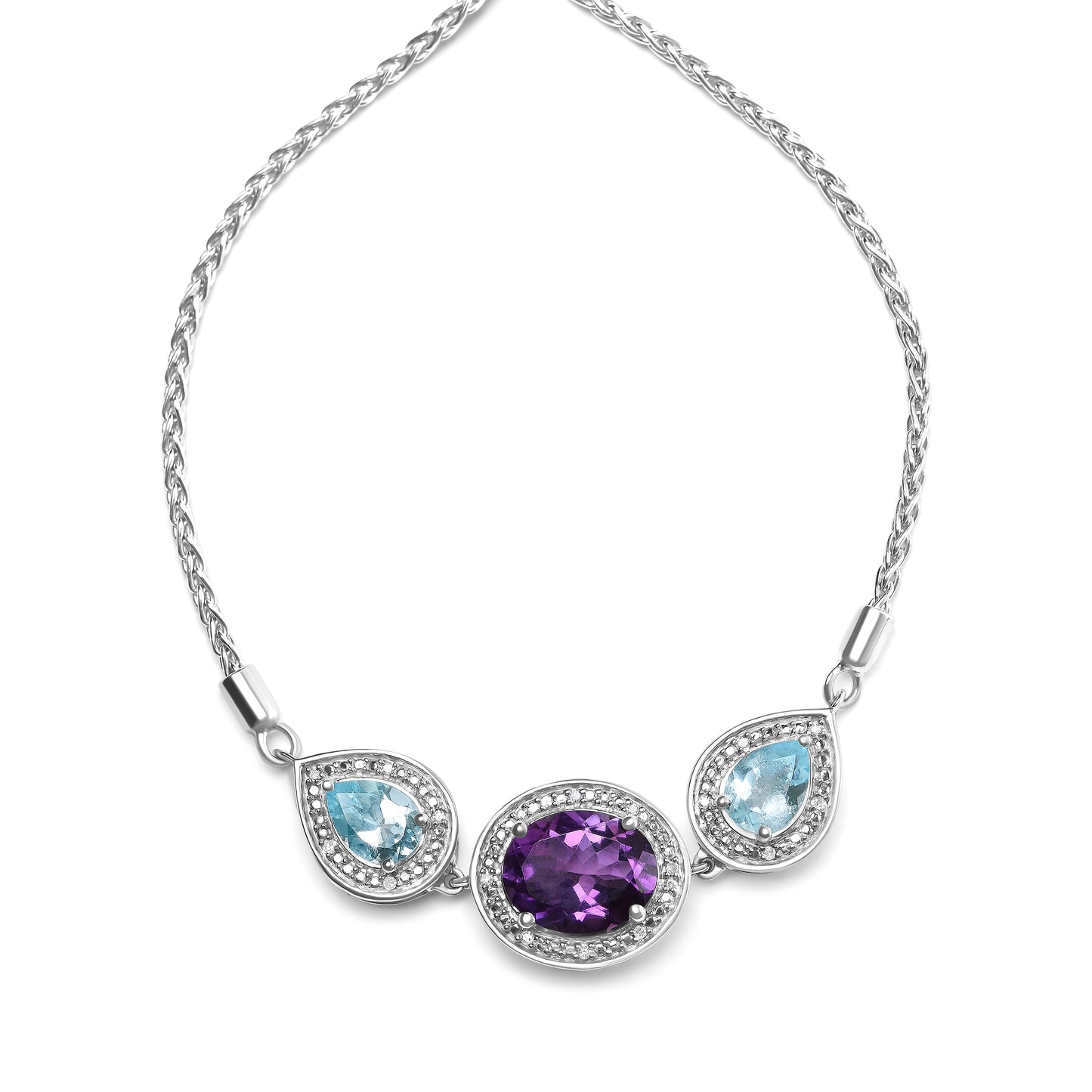 .925 Sterling Silver Oval Amethyst and Pear Blue Topaz with Diamond Accent Lariat 4â€-10†Adjustable Bolo Bracelet (H-I Color, SI1-SI2 Clarity)
