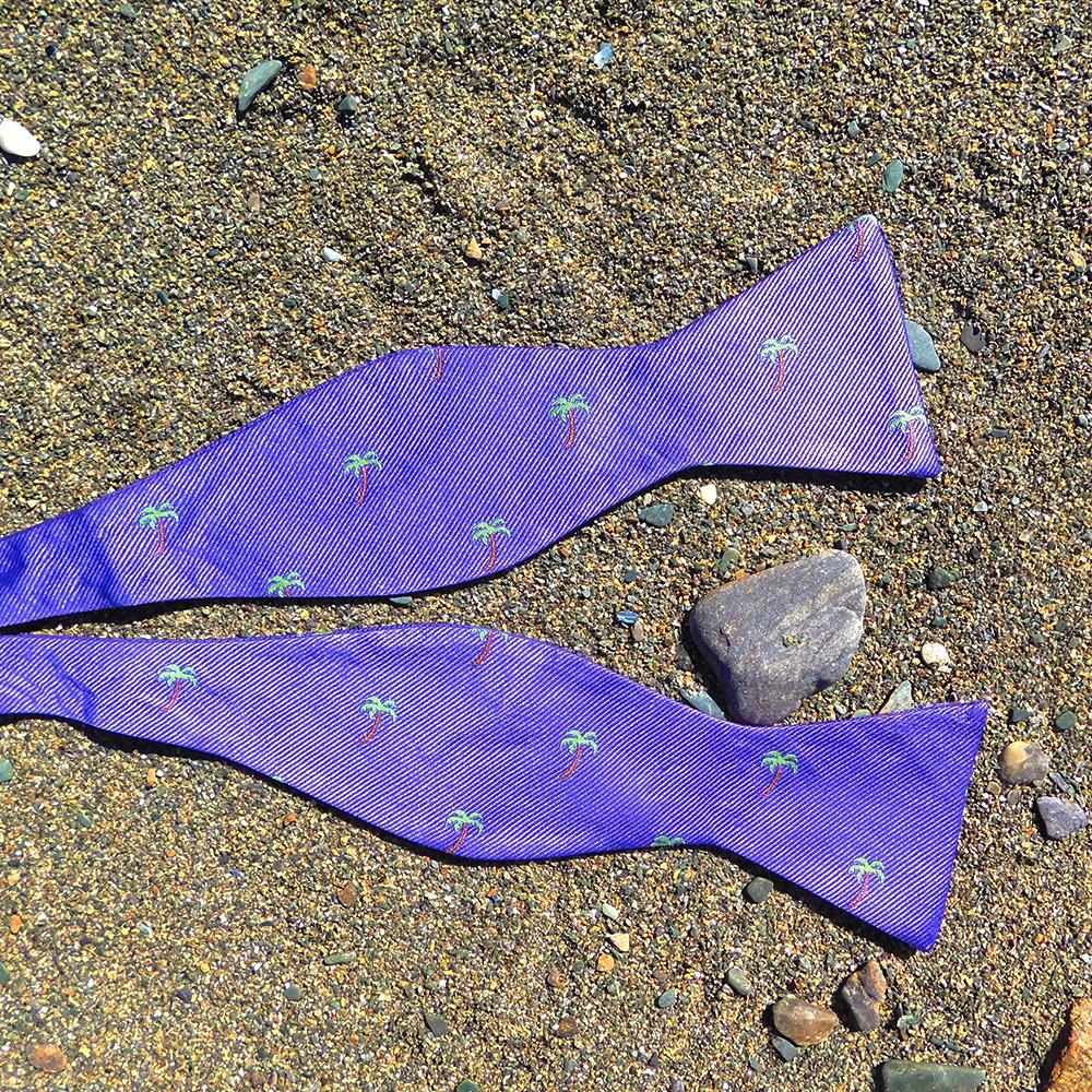 Palm Tree Bow Tie - Purple, Woven Silk