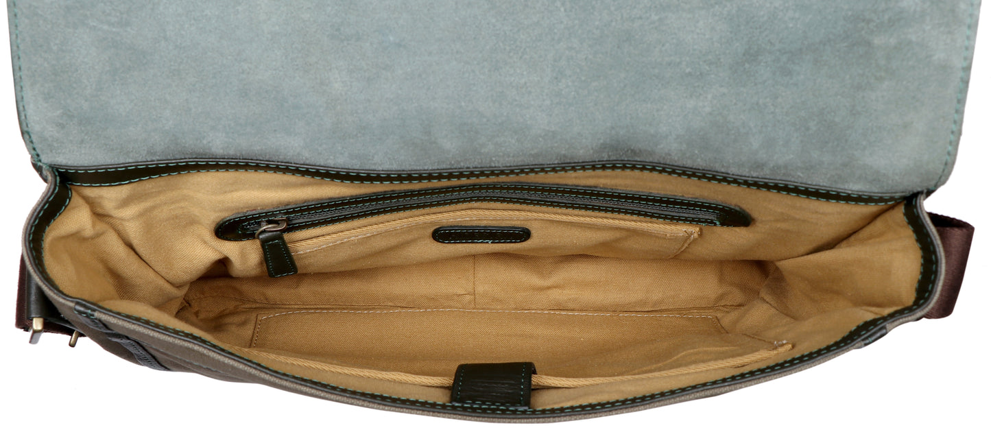 Bolso bandolera de lona y cuero para portátil Aiden