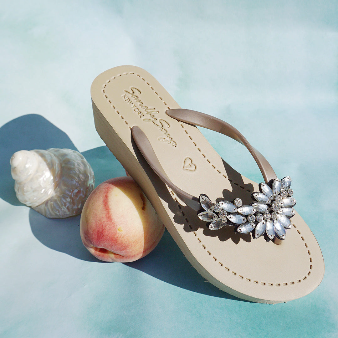 Manhattan Crystal - Rhinestone Mid Wedge Flip Flops