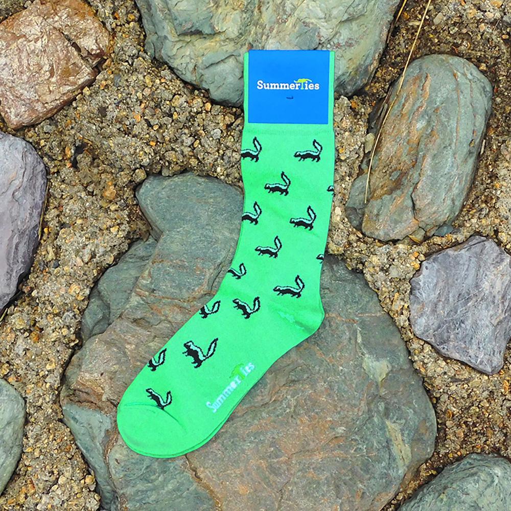 Skunk Socks - Black on Green - Men's Mid Calf
