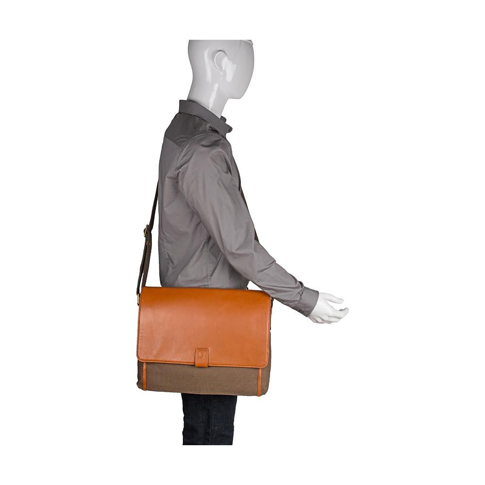 Bolso bandolera de lona y cuero para portátil Aiden